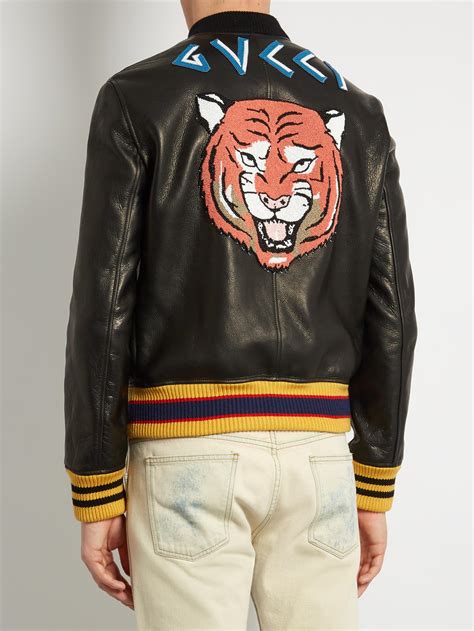 gucci mens leather bomber|Gucci tiger bomber jacket.